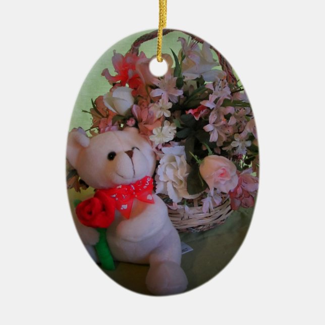 Teddybär und Blume Keramikornament (Vorne)