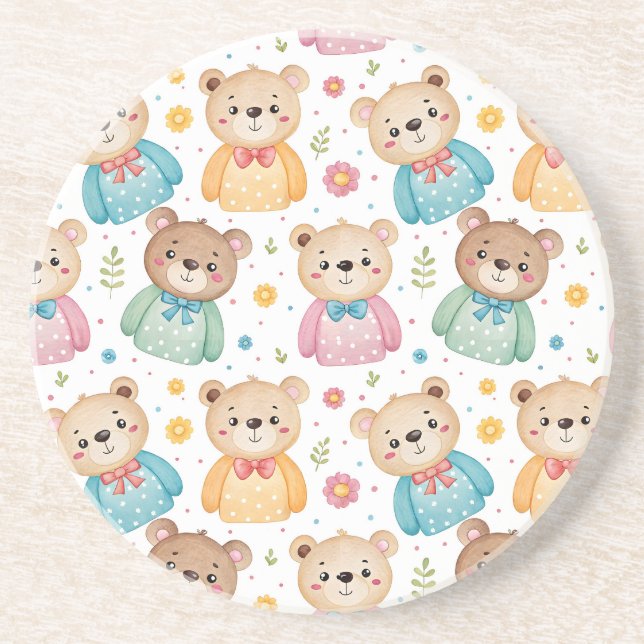 Teddybär und Blumen Getränkeuntersetzer (Vorne)