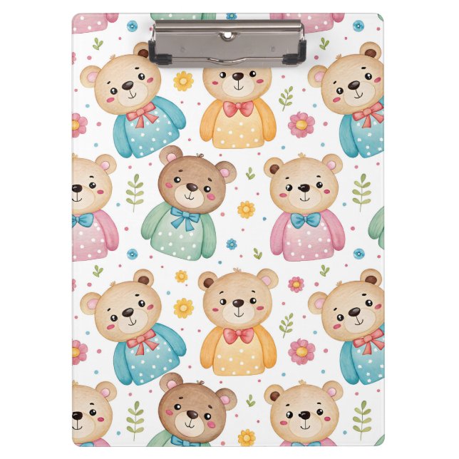 Teddybär und Blumen Klemmbrett (Vorderseite)