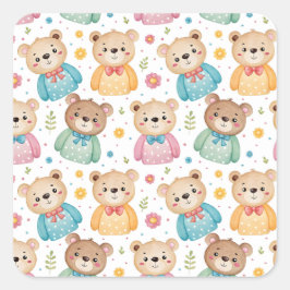 Teddybär und Blumen Quadratischer Aufkleber