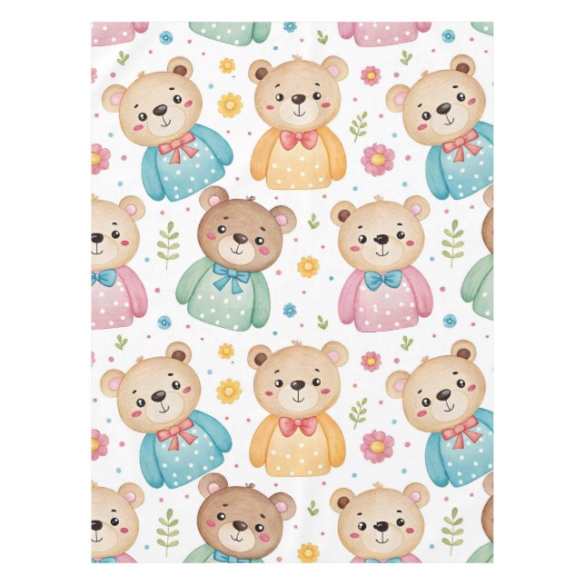 Teddybär und Blumen Tischdecke (Vorderseite)