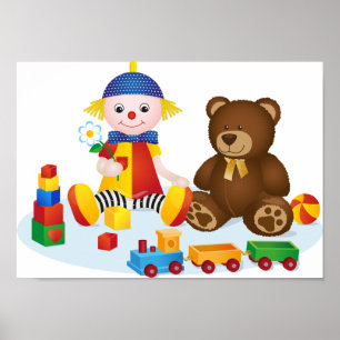 Teddybär und ClownBaby  Kinderzimmer Poster