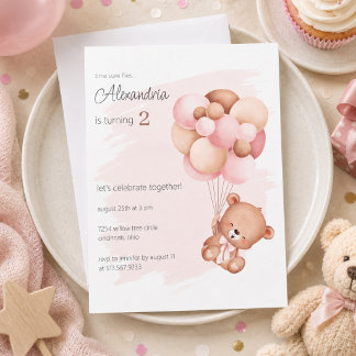 Teddybär und Luftballons Geburtstagsfeier  Einladung