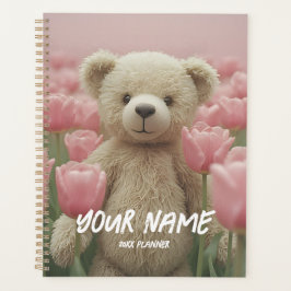 Teddybär und rosa Tulpe Planer Sanfte Planung