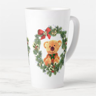 Teddybär und Weihnachtskranz-Feiertagsheim Milchtasse