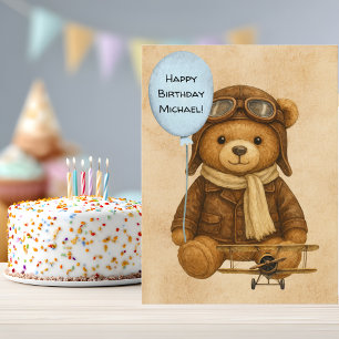 Teddybär Vintage-Flugzeug Geburtstag Whimsical Postkarte