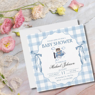 Teddybär Vintage-Flugzeug Junge Baby Shower Einladung