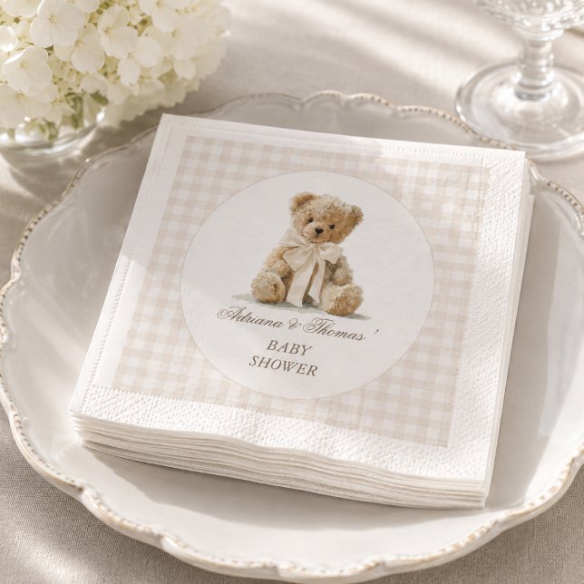 Teddybär Vintage Gingham Babyparty Serviette (Von Creator hochgeladen)