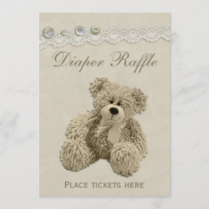 Teddybär-Vintage-Spitzenwindel-Raffle-Schild Einladung