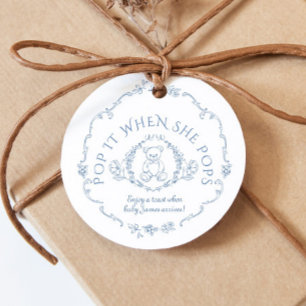 Teddybär Vintage Toile Pop it when she pops Geschenkanhänger