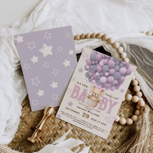 Teddybär Violett Rosa Baby Mädchen Dusche  Einladung