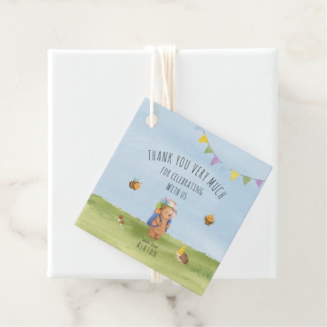 Teddybär Wasserfarbe, Abenteuer danke Geschenkanhänger (Beispiel)