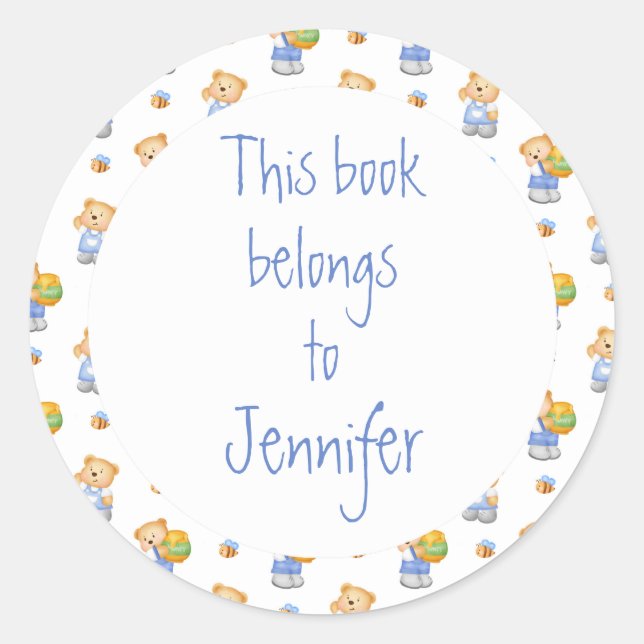 Teddybär Wasserfarbe, eigene Bibliothek Runder Aufkleber (Vorderseite)