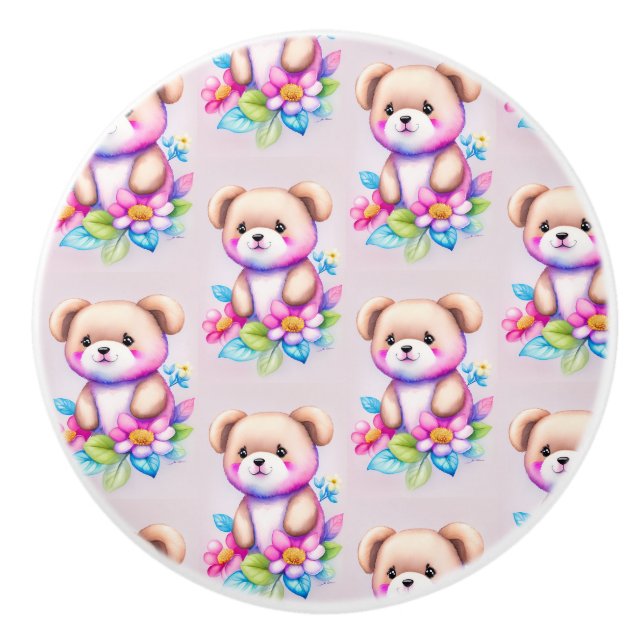 Teddybär Wasserfarben Pastell Keramikknauf (Vorderseite)