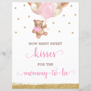 Teddybär Wie viele Küsse Spiel Schild Baby Shower