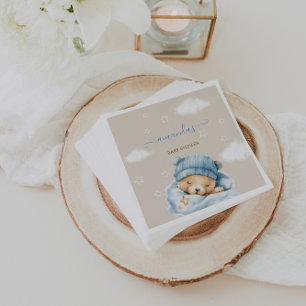 Teddybär & Wolken Hellbraun Blau Baby Shower Serviette