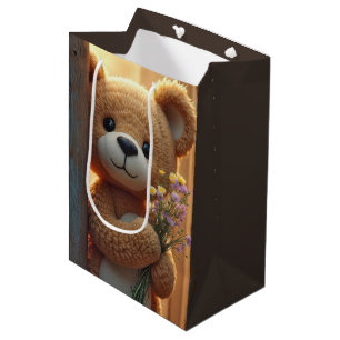 Teddybär zum Geburtstag mit Wildblume Bouquet Mittlere Geschenktüte