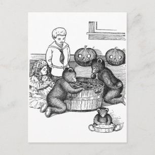 Teddybären, die an Halloween nach Äpfeln schnappen Postkarte