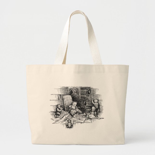 Teddybären, die in der Bibliothek lesen Jumbo Stoffbeutel (Vorne)