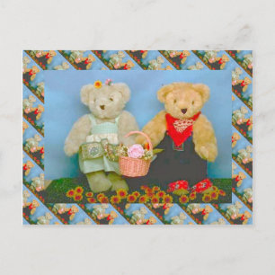 Teddybären, Frühgärtnerpaar Postkarte