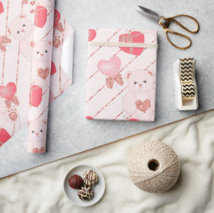 Teddybären Glitzer Rosa Herzchen Geschenkpapier
