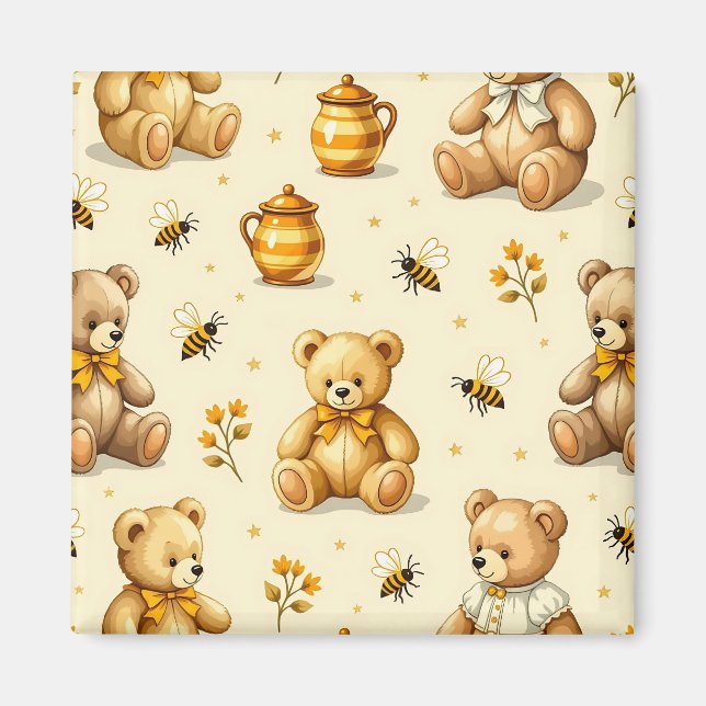 Teddybären-Honigbienen-Kinderzimmer-Muster Magnet (Vorne)