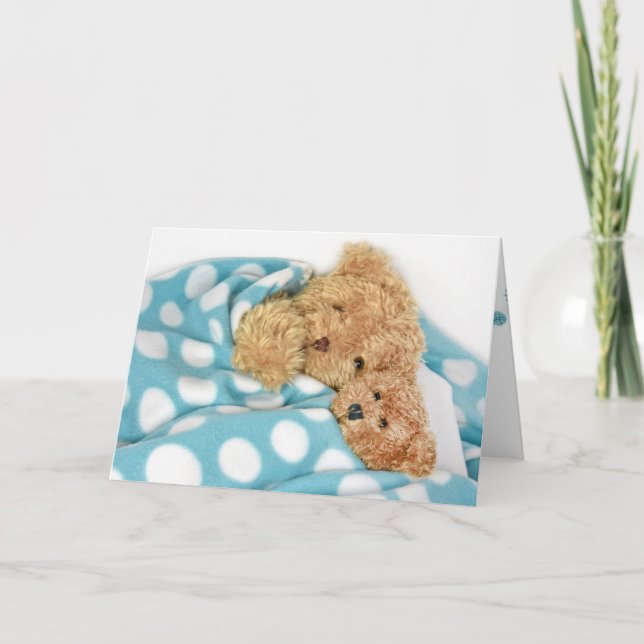 Teddybären im Bett erhalten gut bald Karte (Vorderseite)