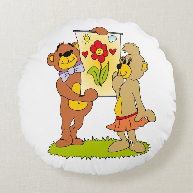 Teddybären in Liebe Rundes Kissen (Vorderseite)