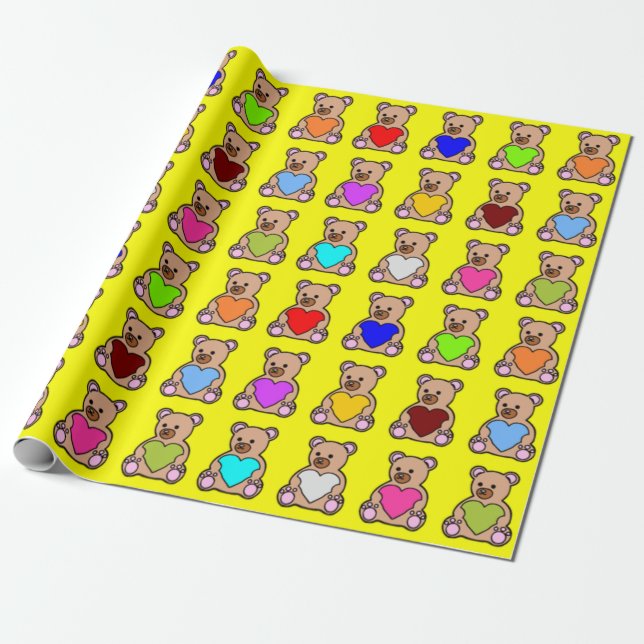 Teddybären mit gelbem Herzen Geschenkpapier (Ungerollt)
