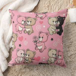 Teddybären mit Herzen und Rosa - Valentines (3) Kissen