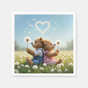 Teddybären mit Löwenzahnherz Serviette