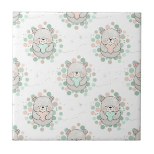 Teddybären mit rosa und mintgrünen Herzen Fliese