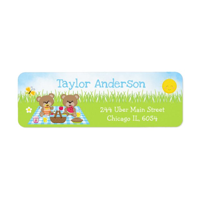 Teddybären Picknick Junge Blau Gingham (Vorne)