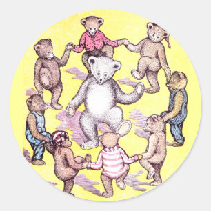 Teddybären spielen Ringelreihen Runder Aufkleber