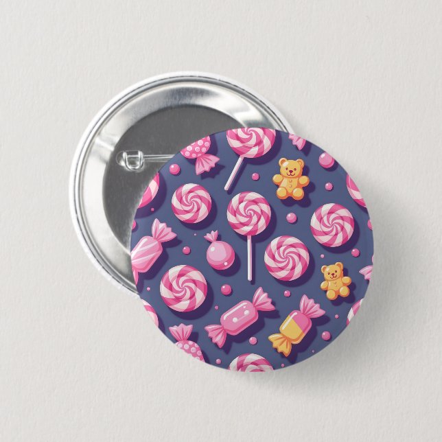 Teddybären und Bonbonmuster Button (Vorne & Hinten)