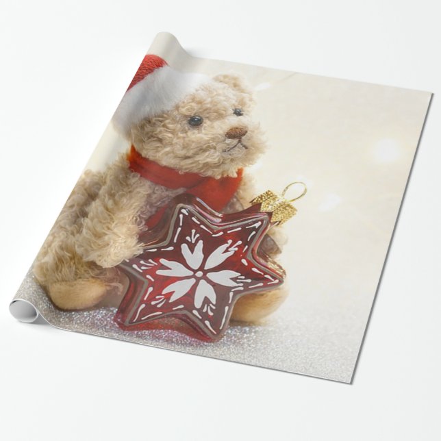 Teddybären-Weihnachtsmannmütze, Urlaub Geschenkpapier (Ungerollt)