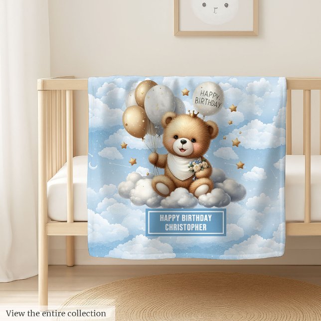 Teddybärendecke zum Geburtstag Fleecedecke (Watercolor teddy bear blanket for birthday gift)