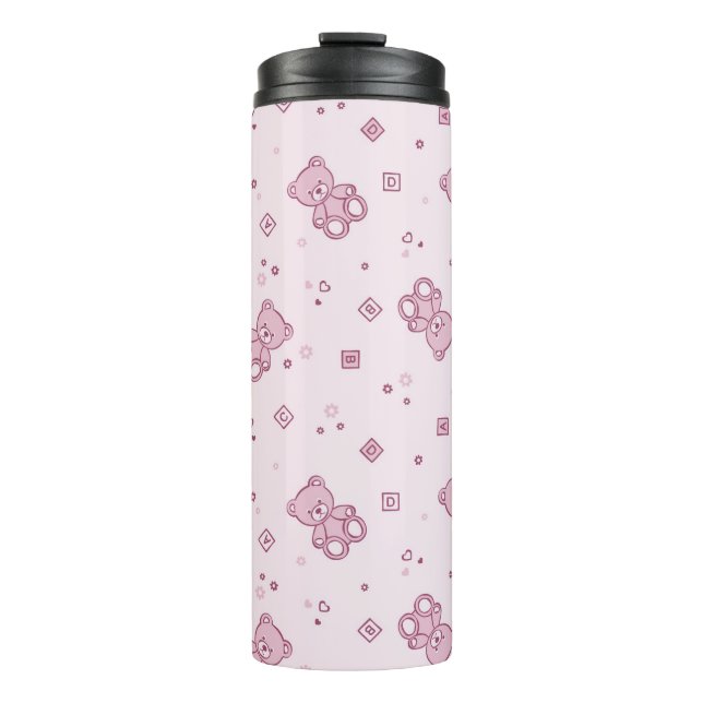 Teddybärhintergrund Rosa Thermosbecher (Vorderseite)