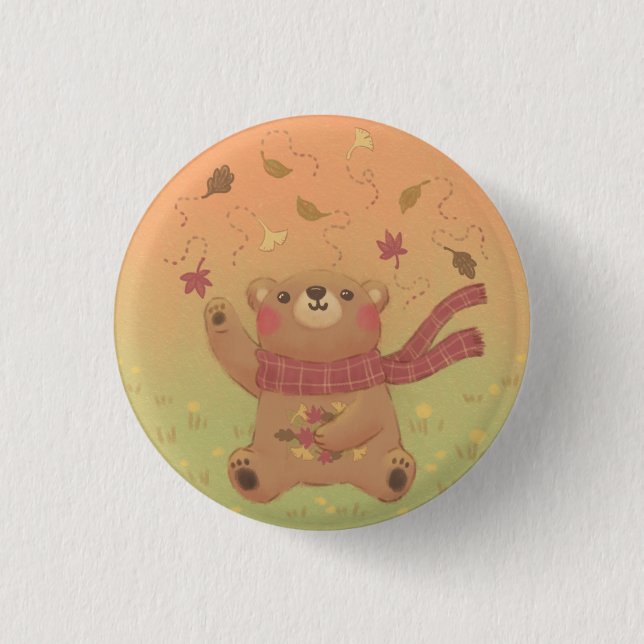 Teddybärs Herbstlaub Button (Vorderseite)