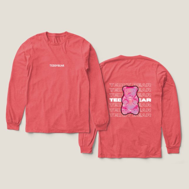TeddyBear Graphic Casualwear Longsleeve Shirt (Design Vorderseite & Rückseite)