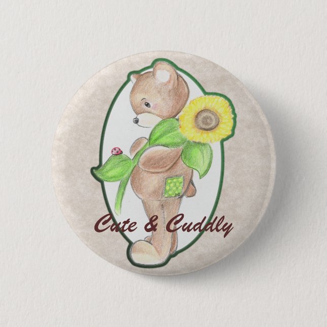 Teddybear, Marienkäfer und Sonnenblume-Knopf Button (Vorderseite)