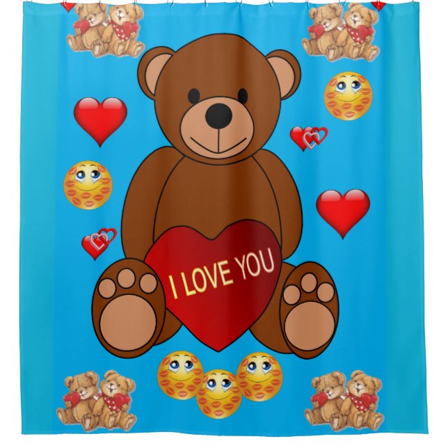 Teddybear valentines Kinder-Duschvorhang blau Duschvorhang (Vorderseite)