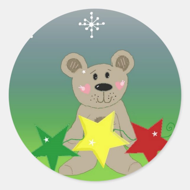 Teddybear with Holiday Stars Runder Aufkleber (Vorderseite)
