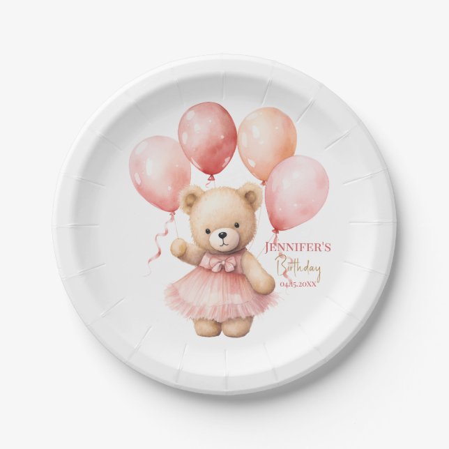 Teddymädchen 1. Geburtstag Papierplatten Beary  Pappteller (Vorderseite)
