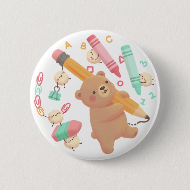 Teddy's Back to School Illustration Button (Vorderseite)