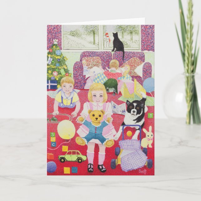 Teddy's Christmas Pajamas Feiertagskarte (Vorderseite)