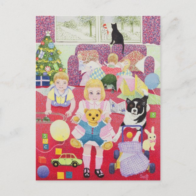 Teddy's Christmas Pajamas Feiertagspostkarte (Vorderseite)