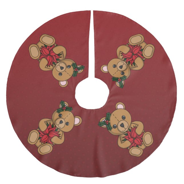 Teddy's Gift Tree Skirt Polyester Weihnachtsbaumdecke (Vorderseite)