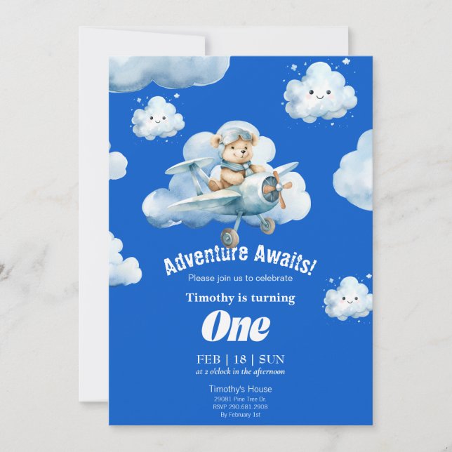 Teddy's Sky Safari: 1. Geburtstagsexpedition Einladung (Vorderseite)