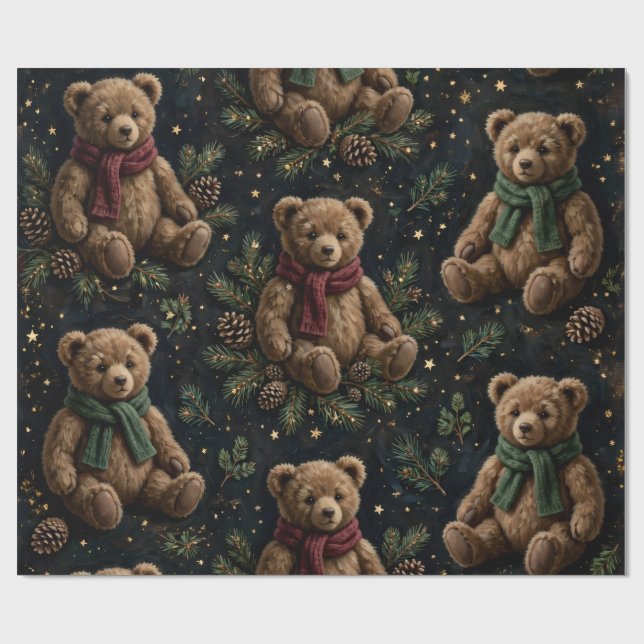Teddys und Zapfen Geschenkpapier (Flach)